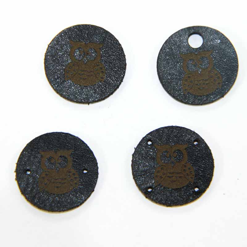 Lederlabel "Eule", rund, Miniapplikation, Lederetiketten