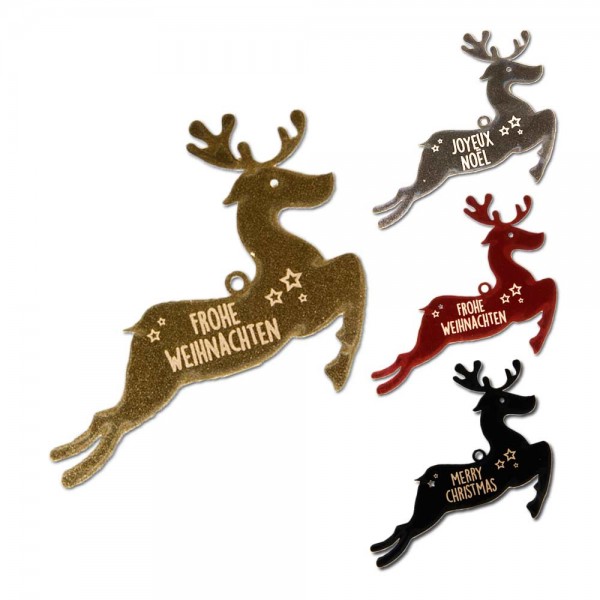 Hang tags | étiquette cartonnée "Joyeux Noël" motif renne effet métal
