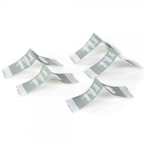 Fix&Fertig - Étiquette textile „made with love“ grise/blanche avec taffetas