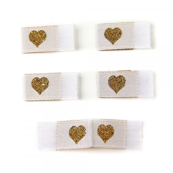 Fix&Fertig - Étiquette textile avec un cœur blanc/doré avec taffetas